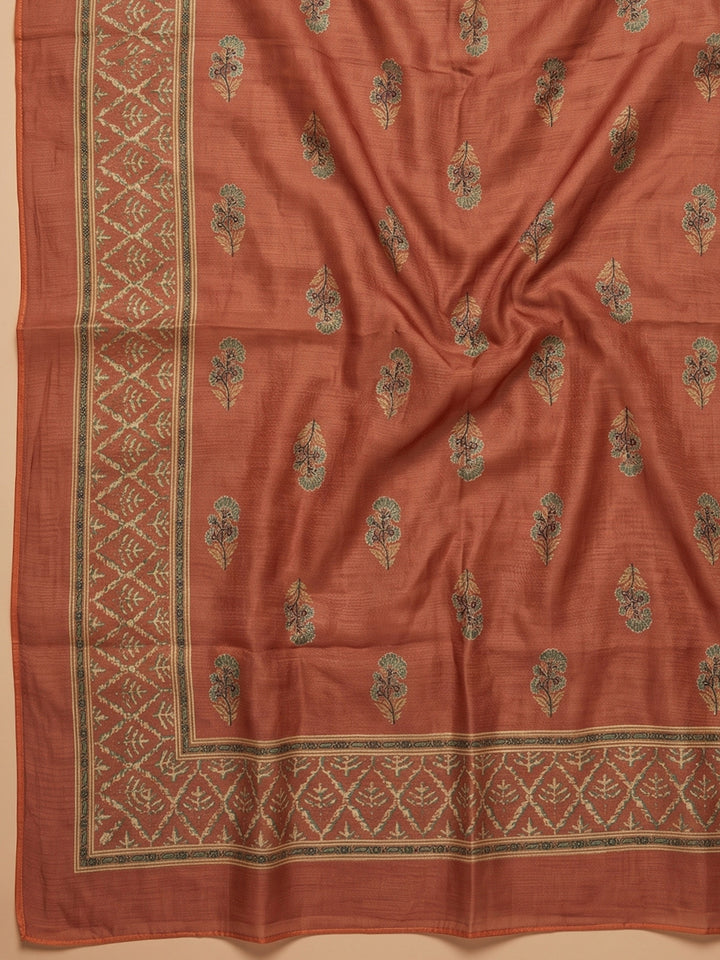 Rust Chanderi Printed Unstitched Dress Material