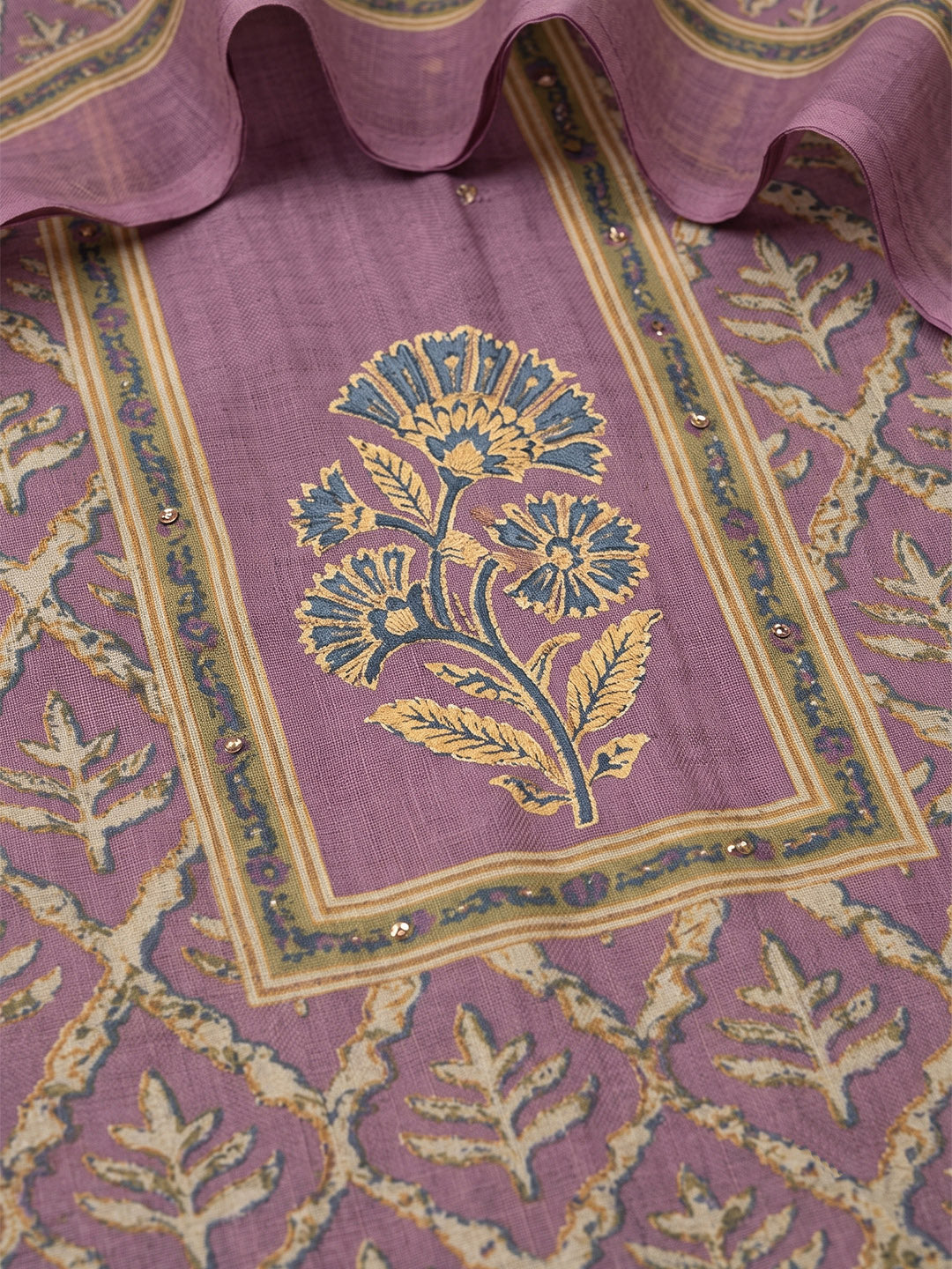 Wine Chanderi Printed Unstitched Dress Material