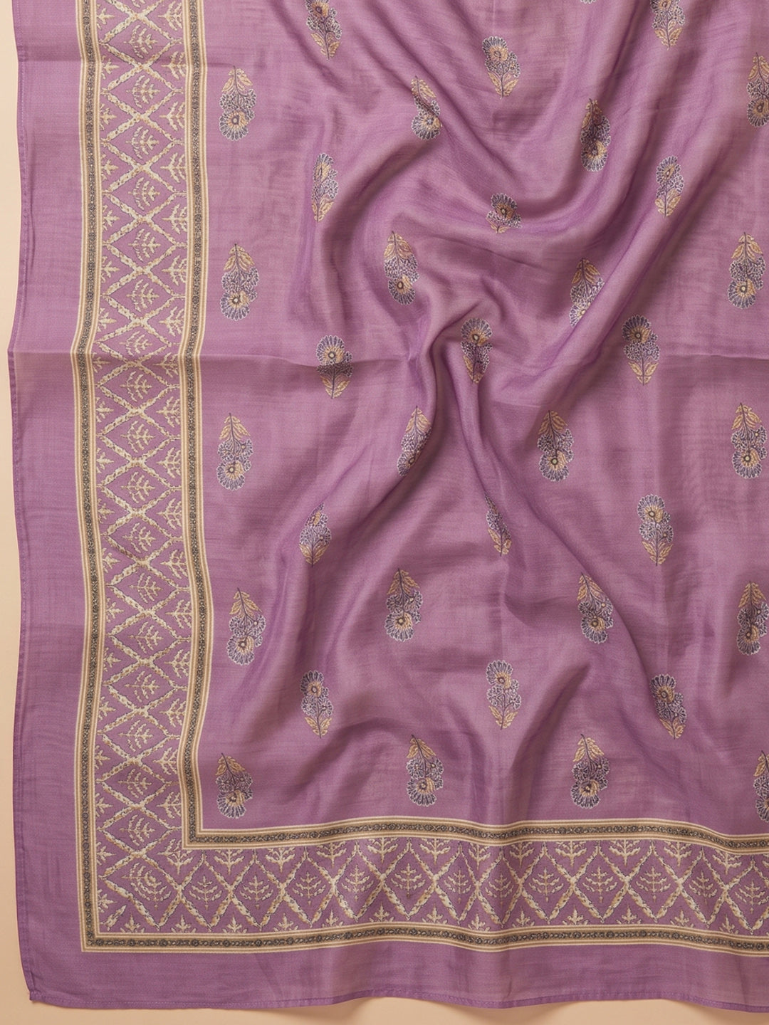 Wine Chanderi Printed Unstitched Dress Material