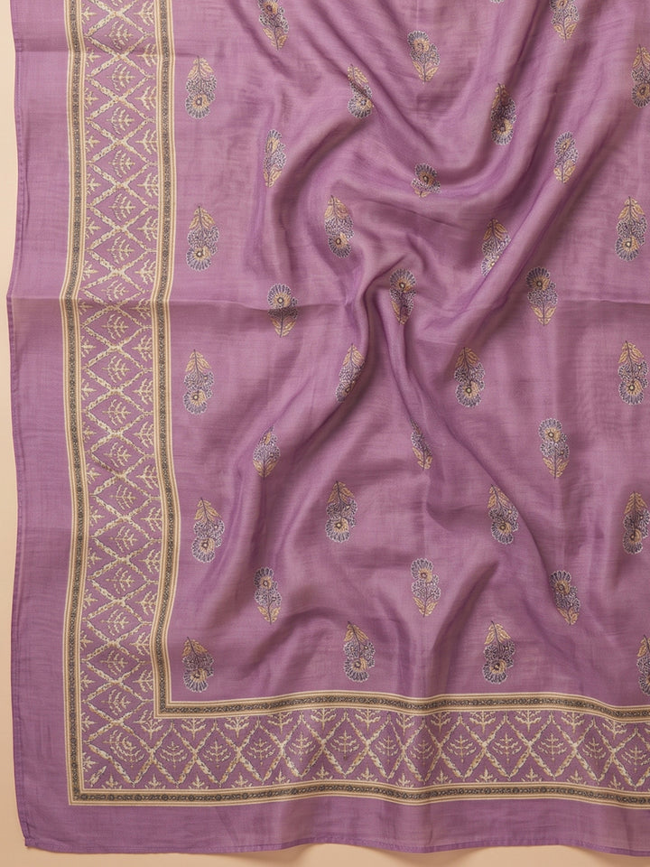 Wine Chanderi Printed Unstitched Dress Material