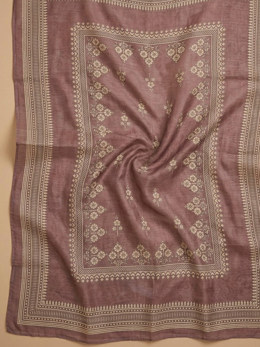 Brown Chanderi Printed Unstitched Dress Material