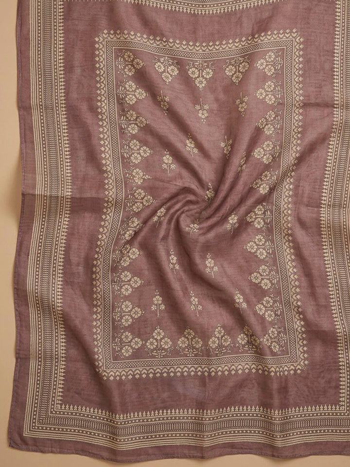 Brown Chanderi Printed Unstitched Dress Material