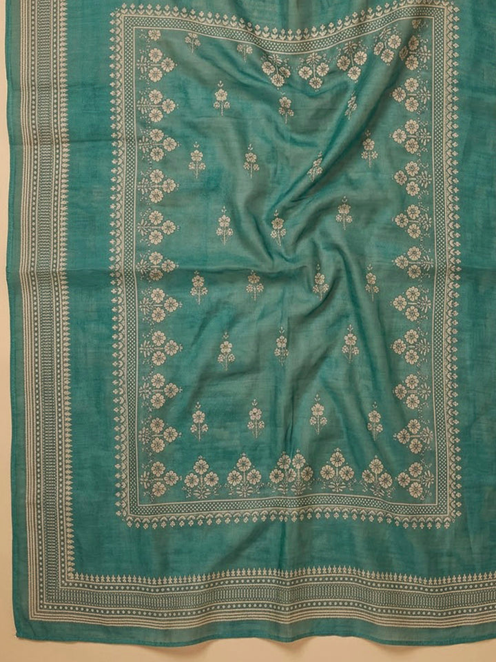 Rama Green Chanderi Printed Unstitched Dress Material