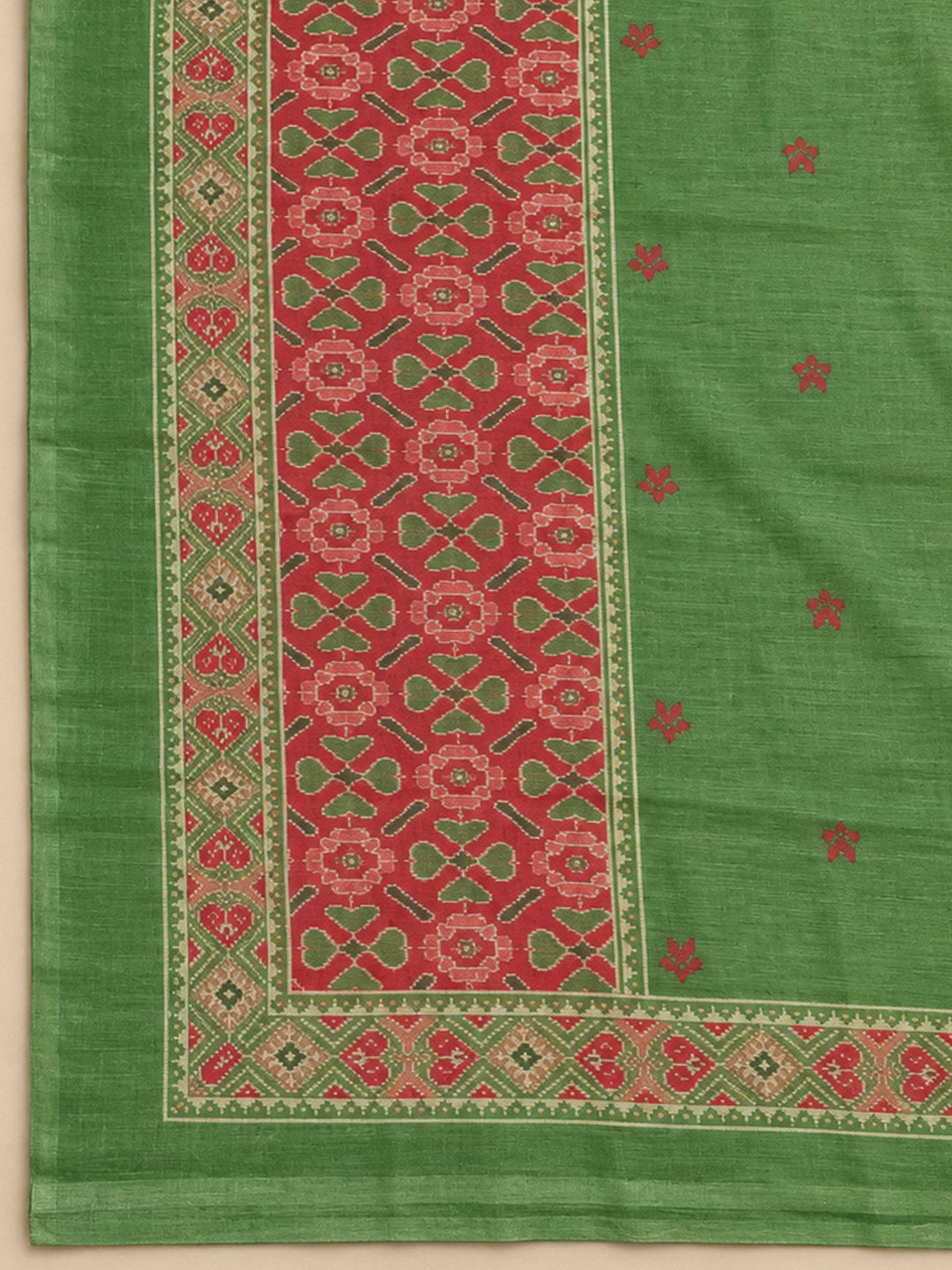 Green Chanderi Printed Unstitched Dress Material