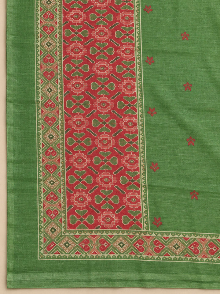 Green Chanderi Printed Unstitched Dress Material