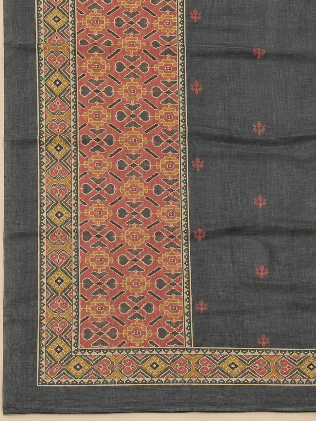 Grey Chanderi Printed Unstitched Dress Material