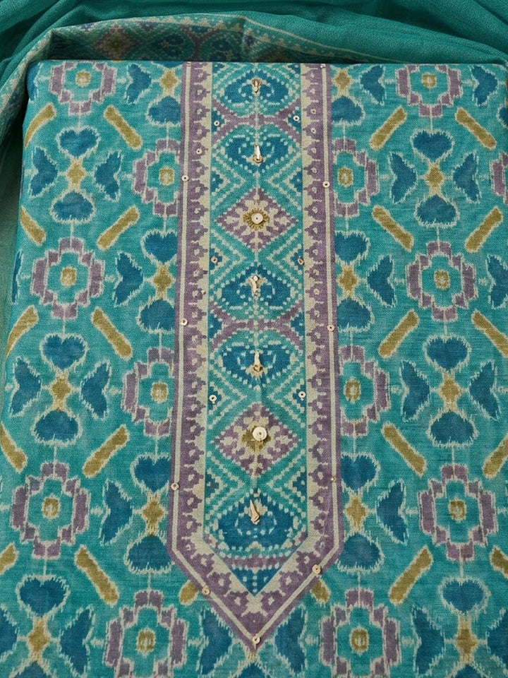 Rama Green Chanderi Printed Unstitched Dress Material
