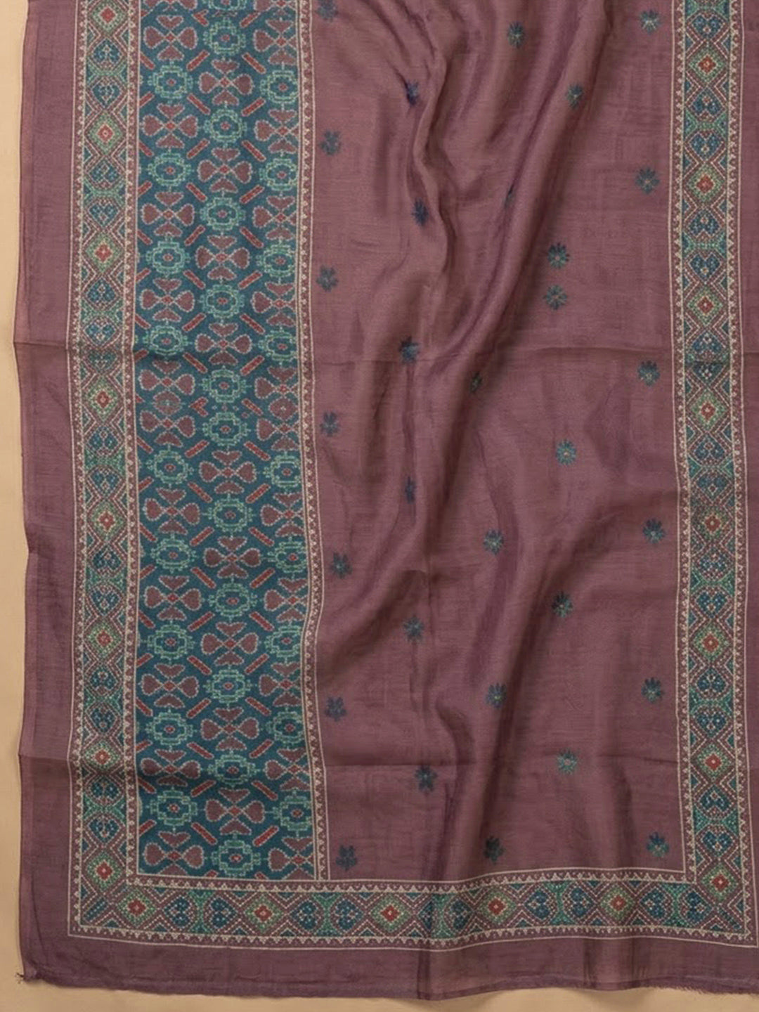 Wine Chanderi Printed Unstitched Dress Material