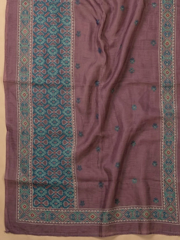 Wine Chanderi Printed Unstitched Dress Material