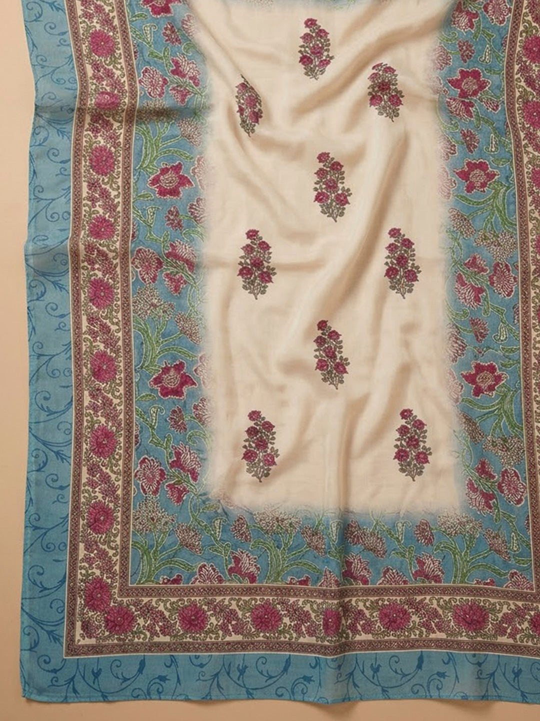 Blue Chanderi Embroidered Unstitched Dress Material