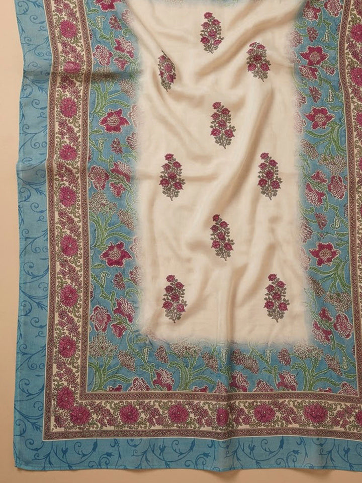 Blue Chanderi Embroidered Unstitched Dress Material