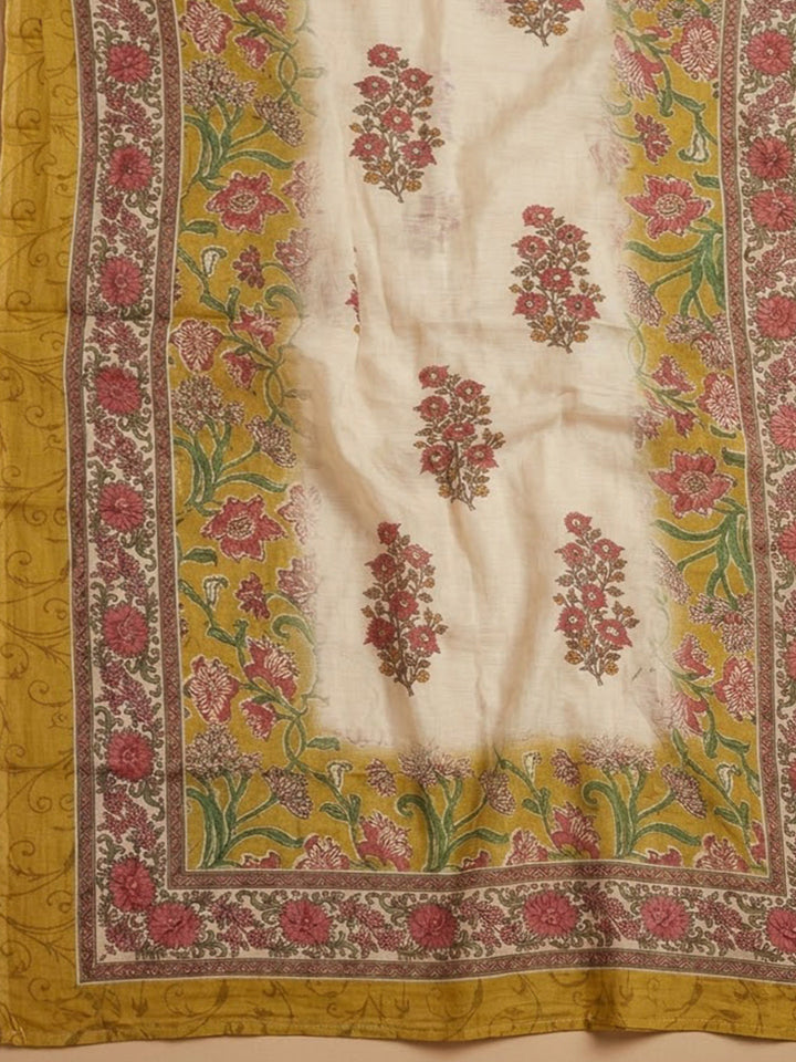 Mustard Chanderi Embroidered Unstitched Dress Material