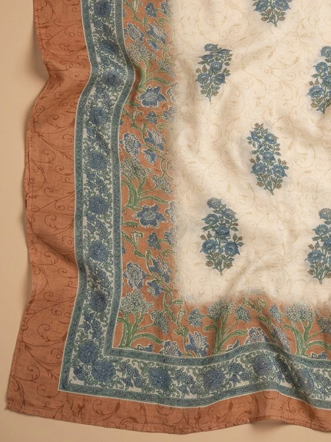 Rust Chanderi Embroidered Unstitched Dress Material