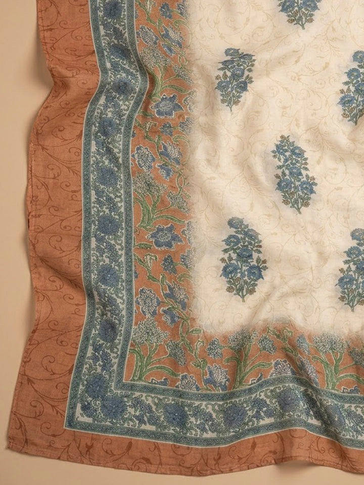 Rust Chanderi Embroidered Unstitched Dress Material