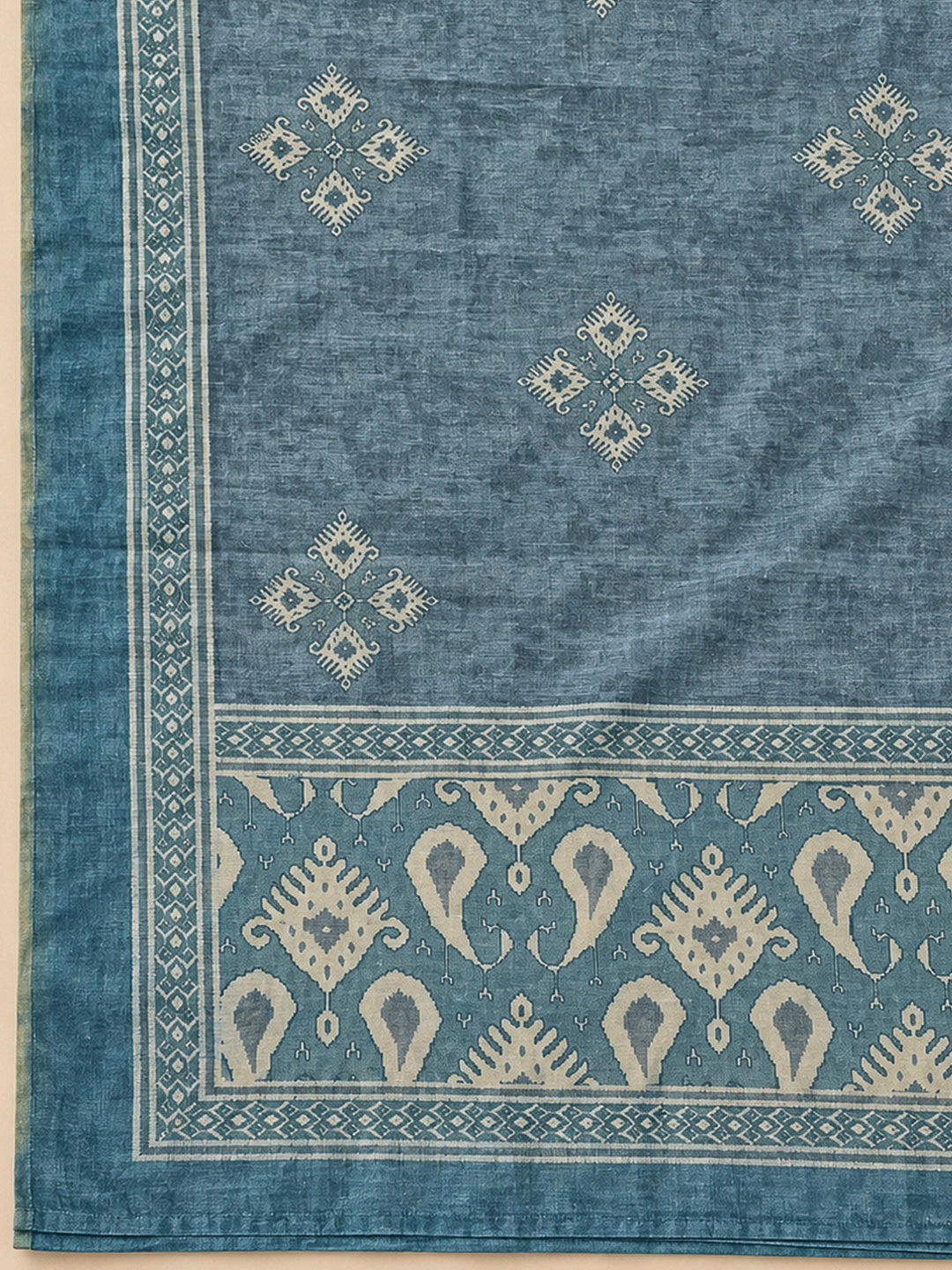 Blue Chanderi Printed Unstitched Dress Material