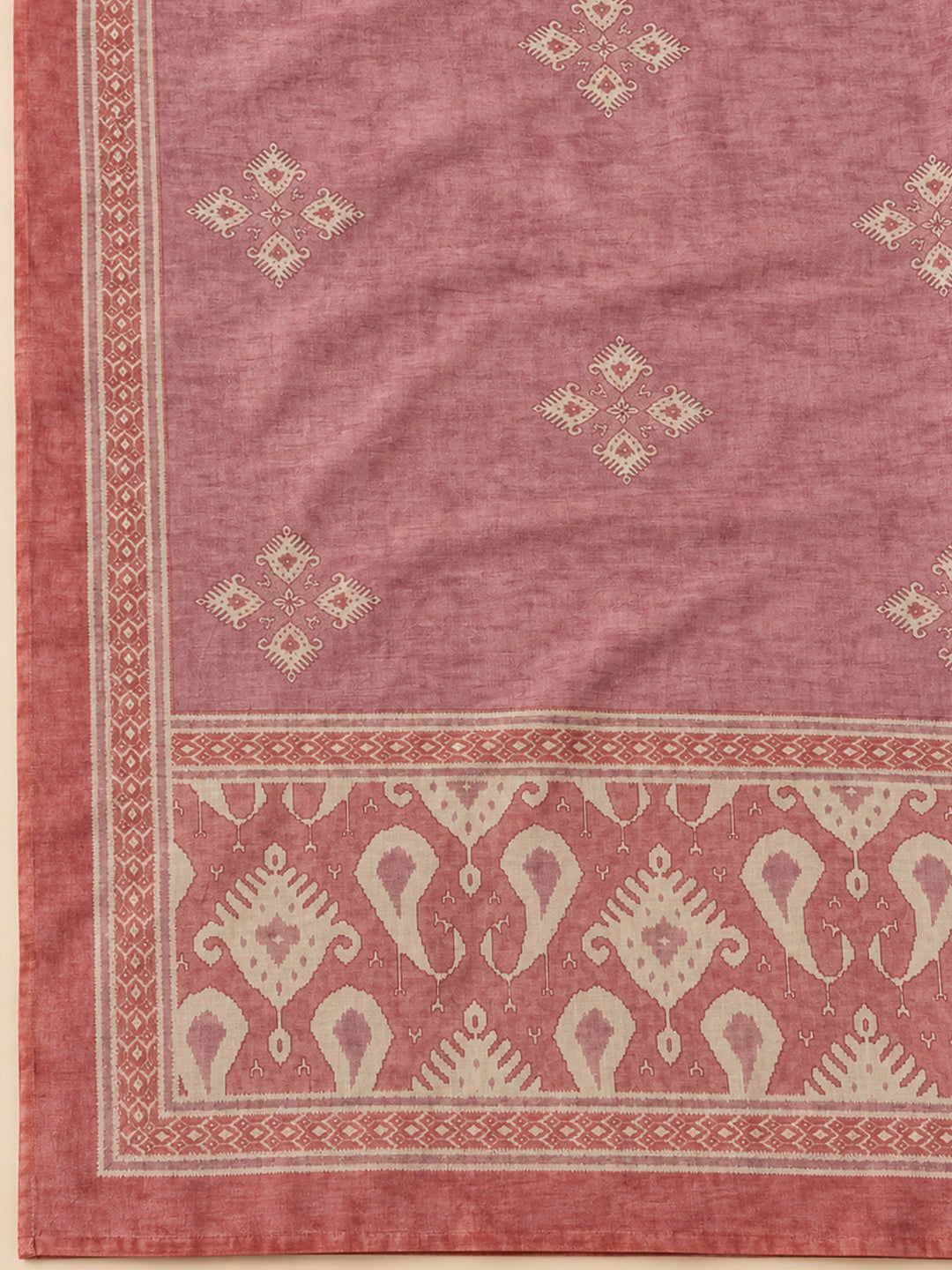 Onion Pink Chanderi Printed Unstitched Dress Material