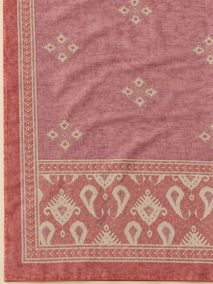 Onion Pink Chanderi Printed Unstitched Dress Material