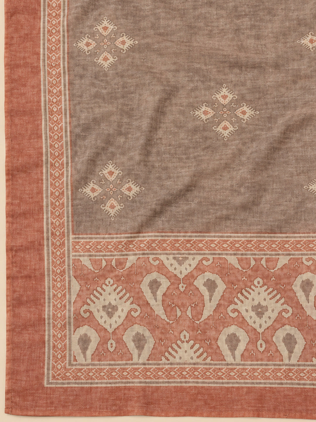Peach Chanderi Printed Unstitched Dress Material