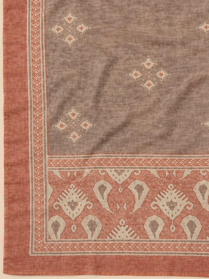 Peach Chanderi Printed Unstitched Dress Material