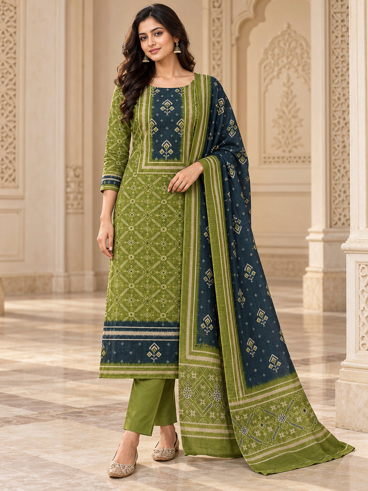 Mehndi Chanderi Embroidered Unstitched Dress Material