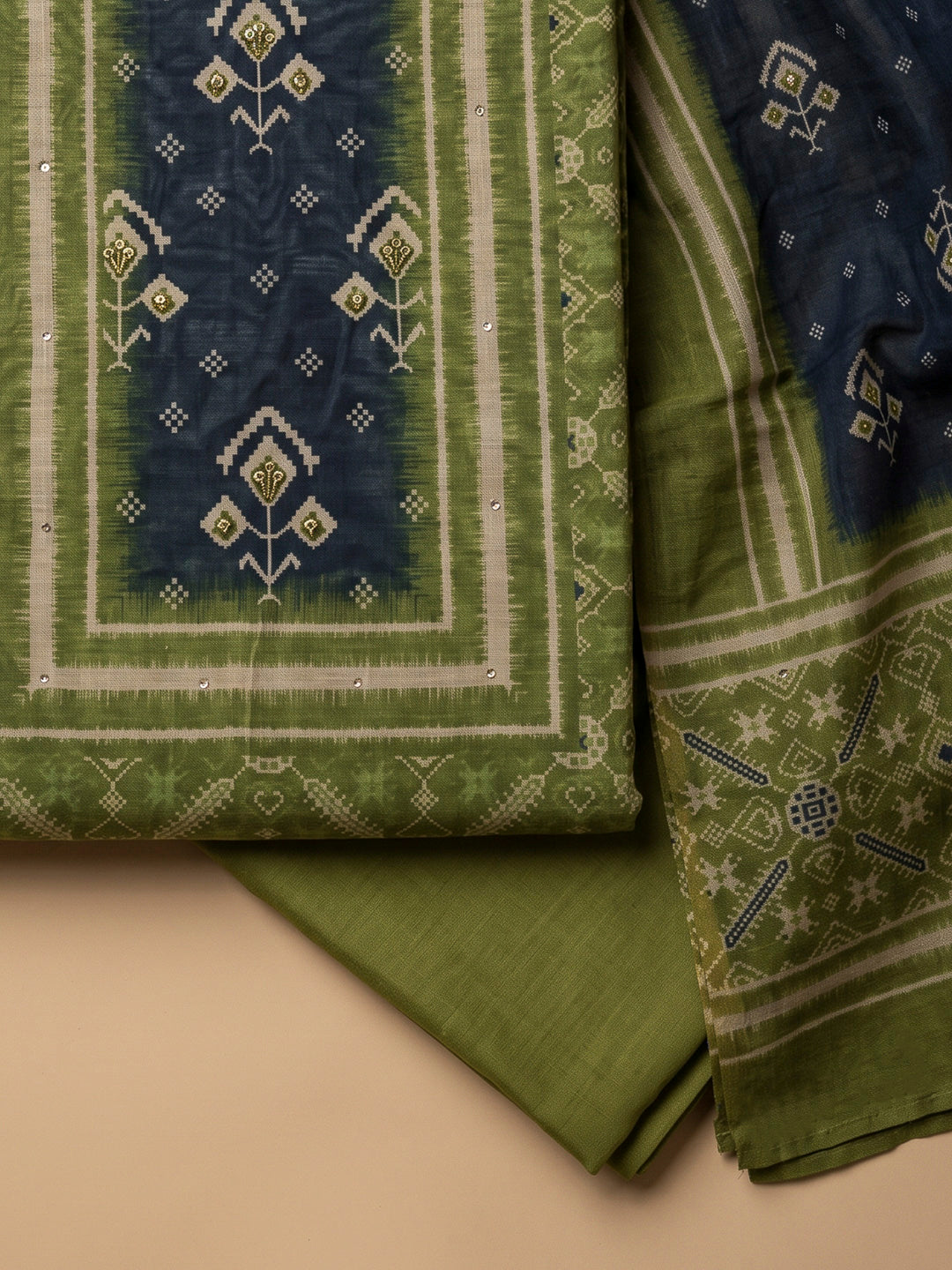 Mehndi Chanderi Embroidered Unstitched Dress Material