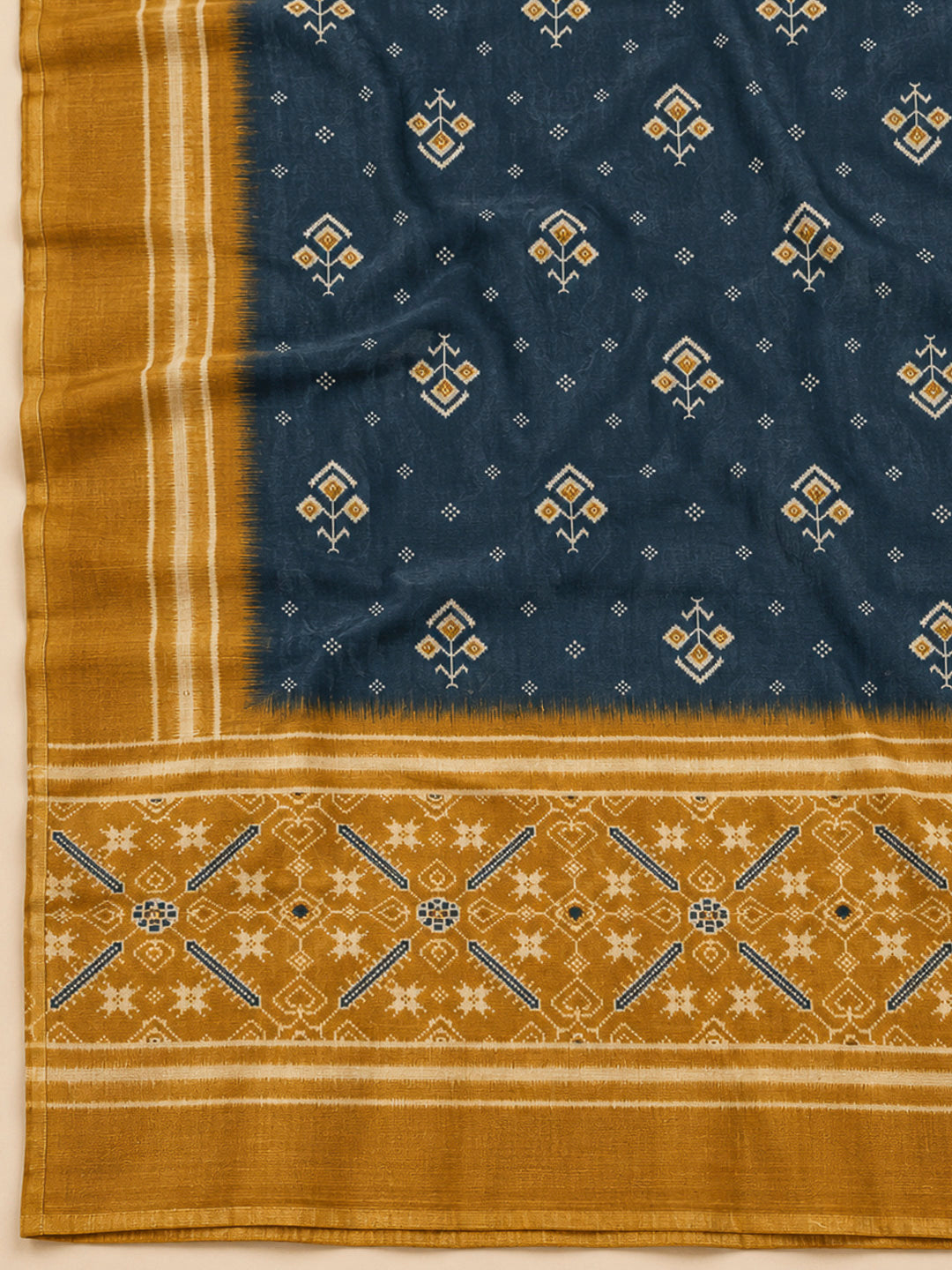 Mustard Chanderi Embroidered Unstitched Dress Material