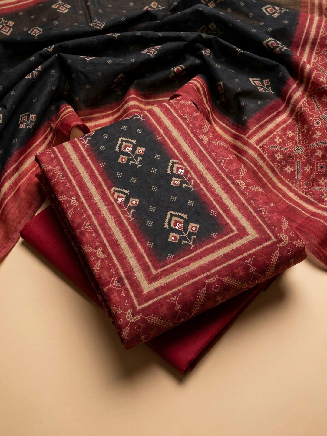Pink Chanderi Embroidered Unstitched Dress Material