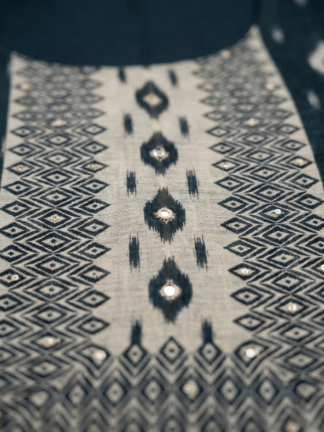 Black Chanderi Embroidered Unstitched Dress Material
