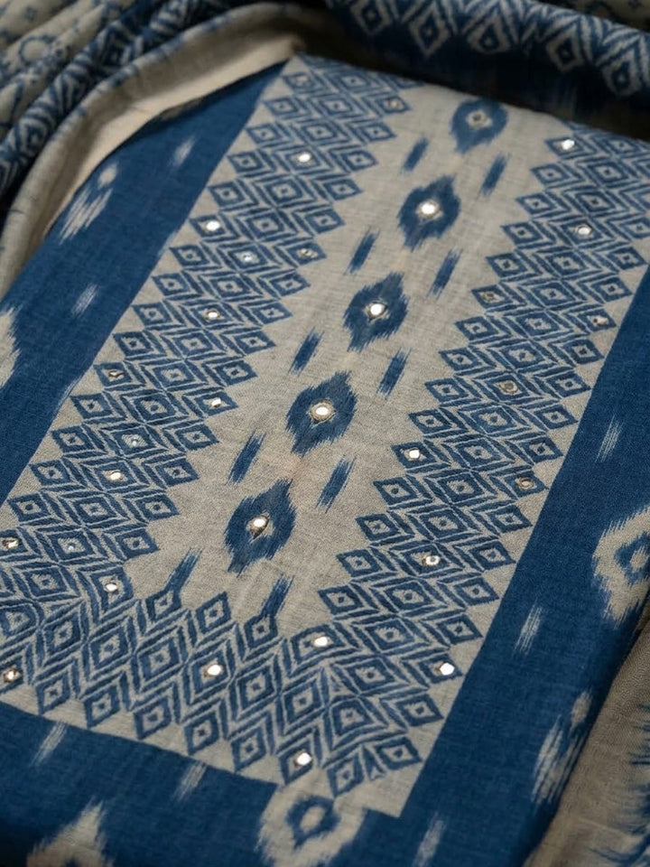Blue Chanderi Embroidered Unstitched Dress Material