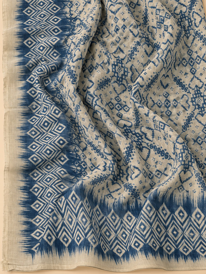Blue Chanderi Embroidered Unstitched Dress Material