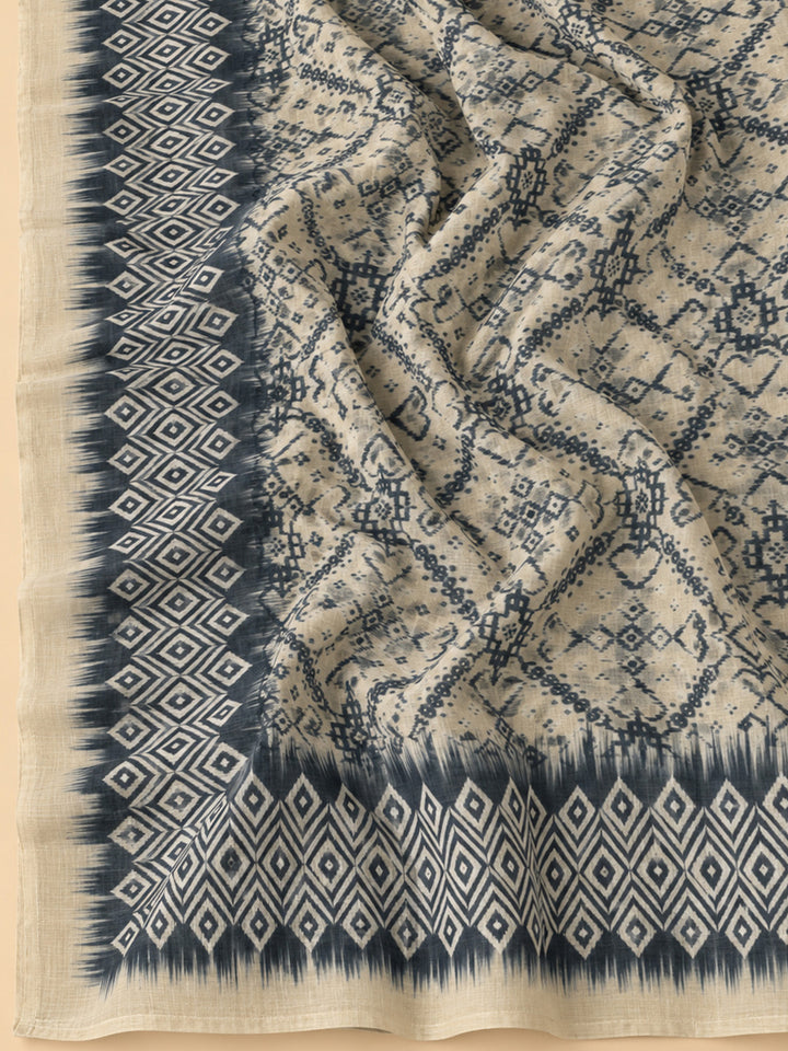 Off White Chanderi Embroidered Unstitched Dress Material