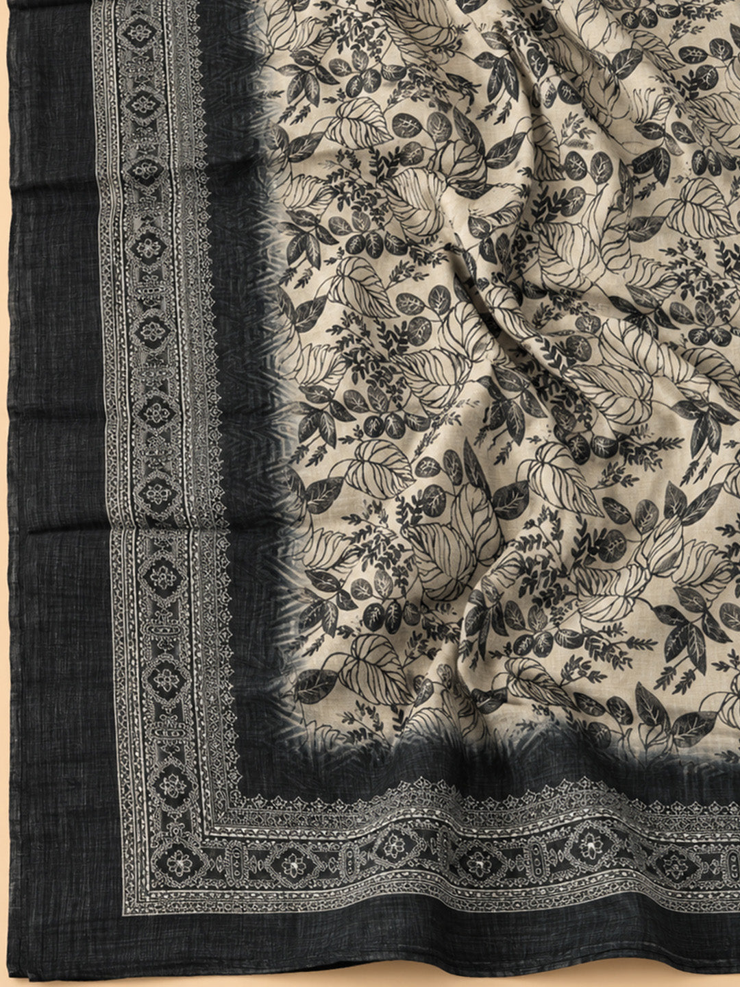 Black Chanderi Embroidered Unstitched Dress Material