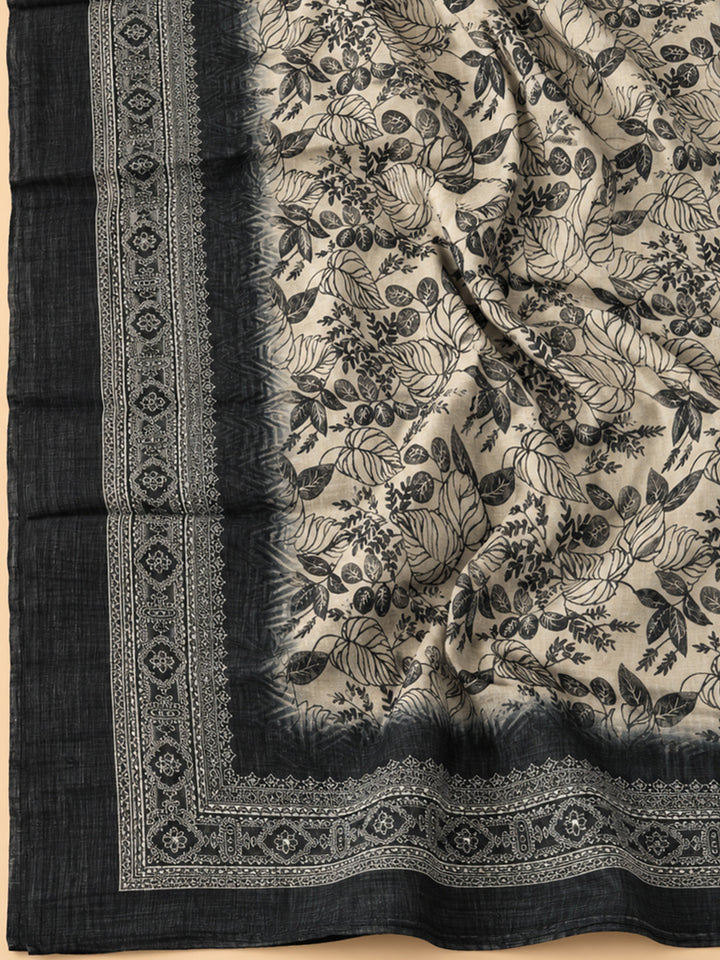 Black Chanderi Embroidered Unstitched Dress Material