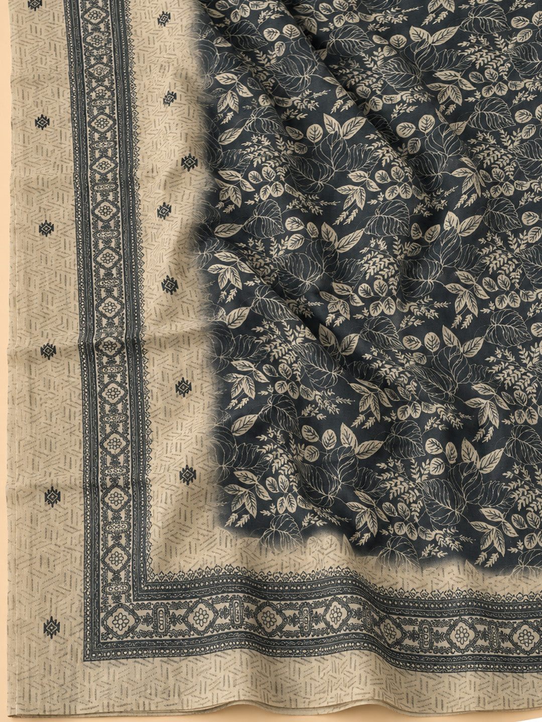 Off White Chanderi Embroidered Unstitched Dress Material
