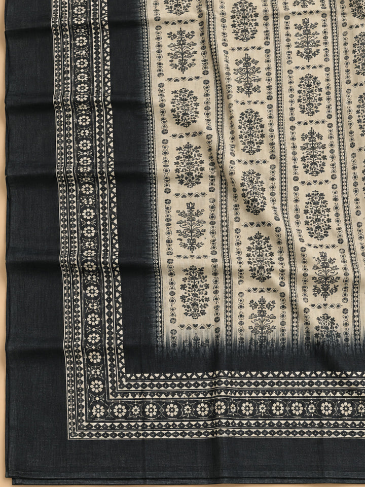 Black Chanderi Embroidered Unstitched Dress Material