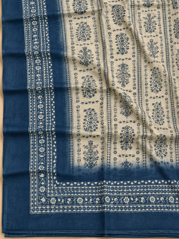 Blue Chanderi Embroidered Unstitched Dress Material