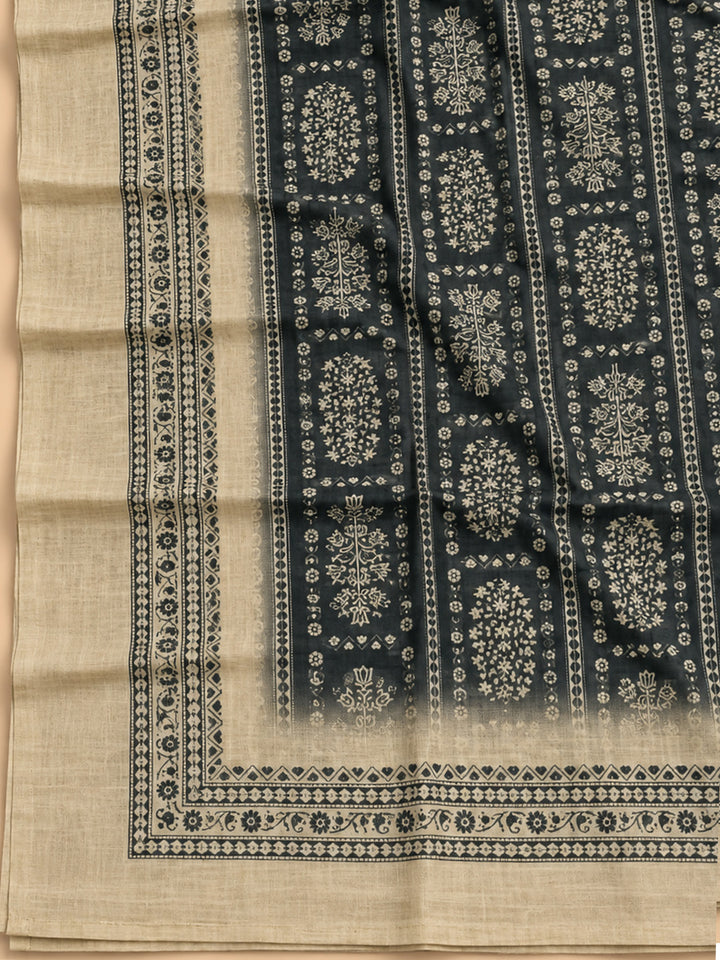 Off White Chanderi Embroidered Unstitched Dress Material