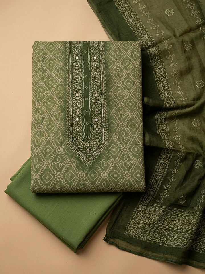 Bottle Green Chanderi Printed Unstitched Dress Material
