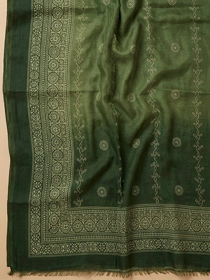 Bottle Green Chanderi Printed Unstitched Dress Material