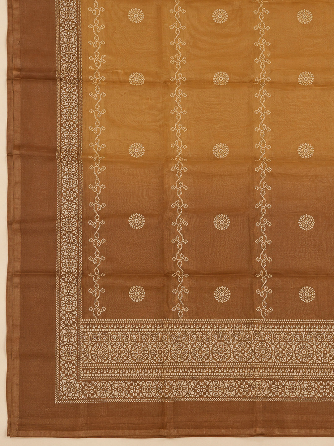 Mustard Chanderi Printed Unstitched Dress Material
