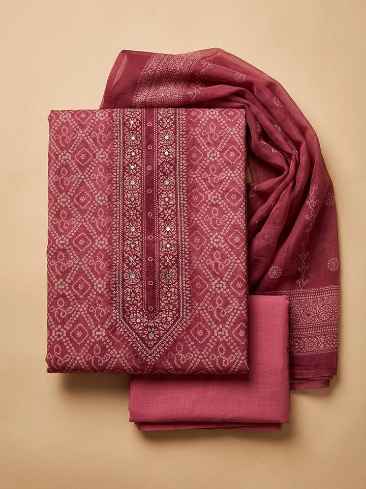 Onion Pink Chanderi Printed Unstitched Dress Material