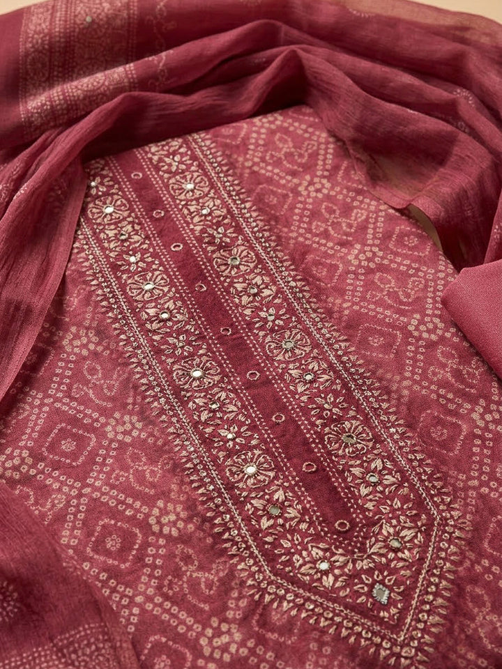 Onion Pink Chanderi Printed Unstitched Dress Material