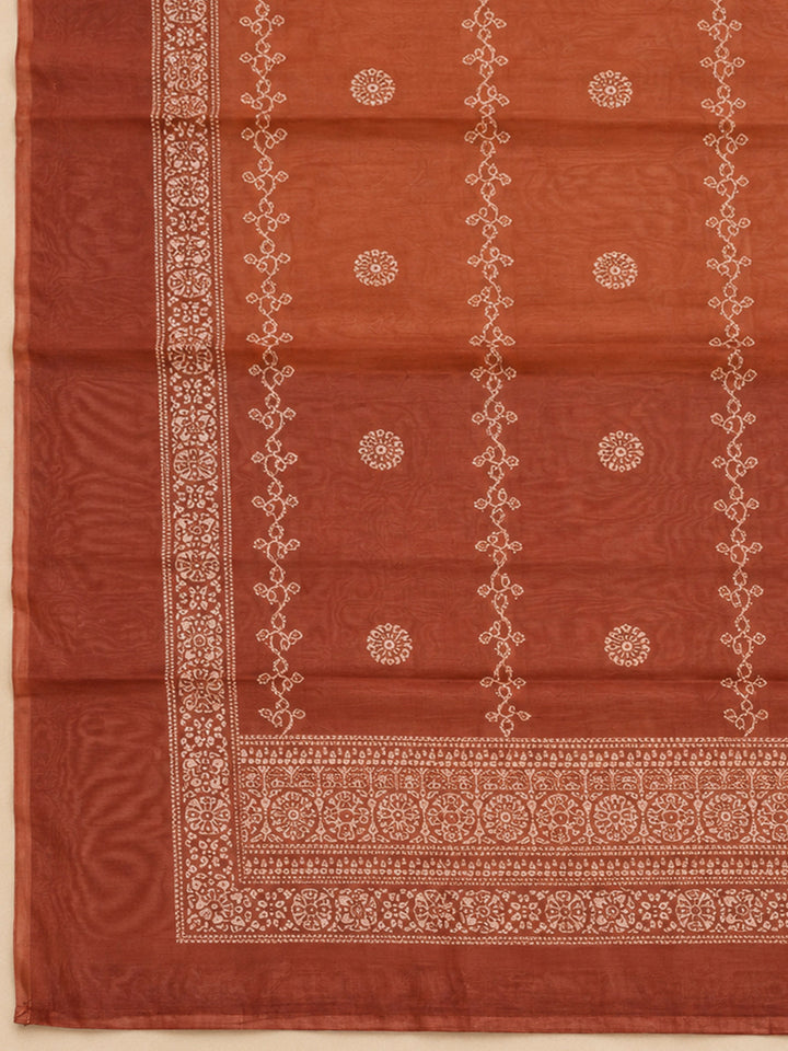 Rust Chanderi Printed Unstitched Dress Material