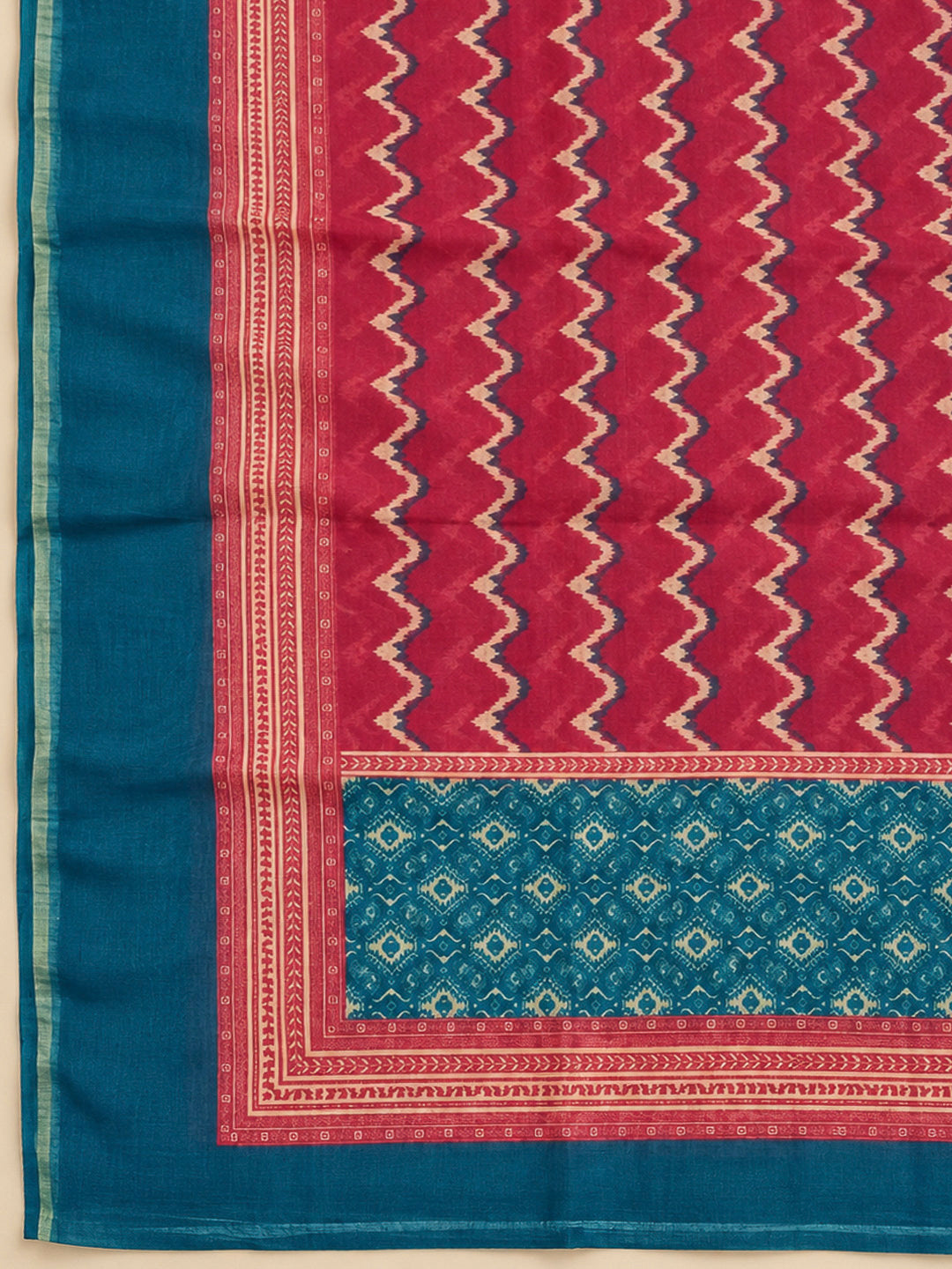 Blue Chanderi Printed Unstitched Dress Material