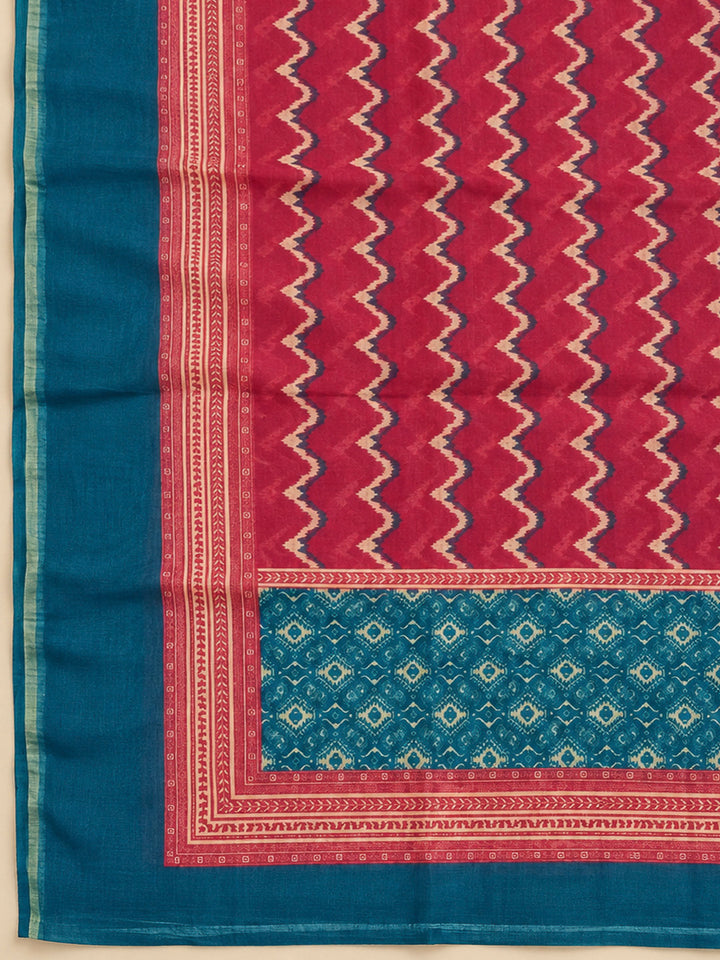 Blue Chanderi Printed Unstitched Dress Material