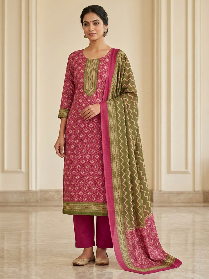 Onion Pink Chanderi Printed Unstitched Dress Material