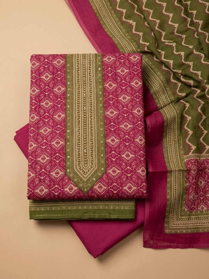 Onion Pink Chanderi Printed Unstitched Dress Material