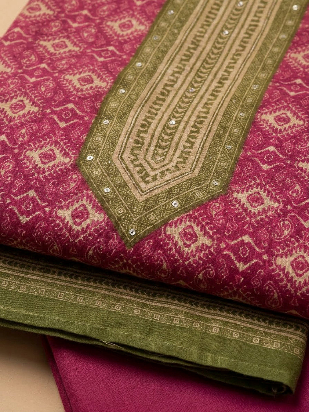 Onion Pink Chanderi Printed Unstitched Dress Material