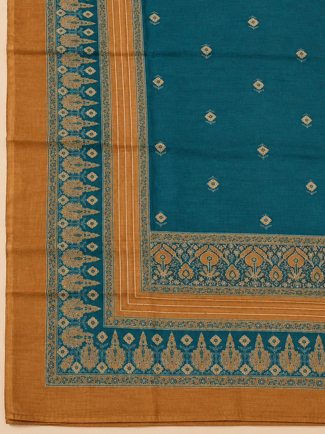 Mustard Chanderi Printed Unstitched Dress Material