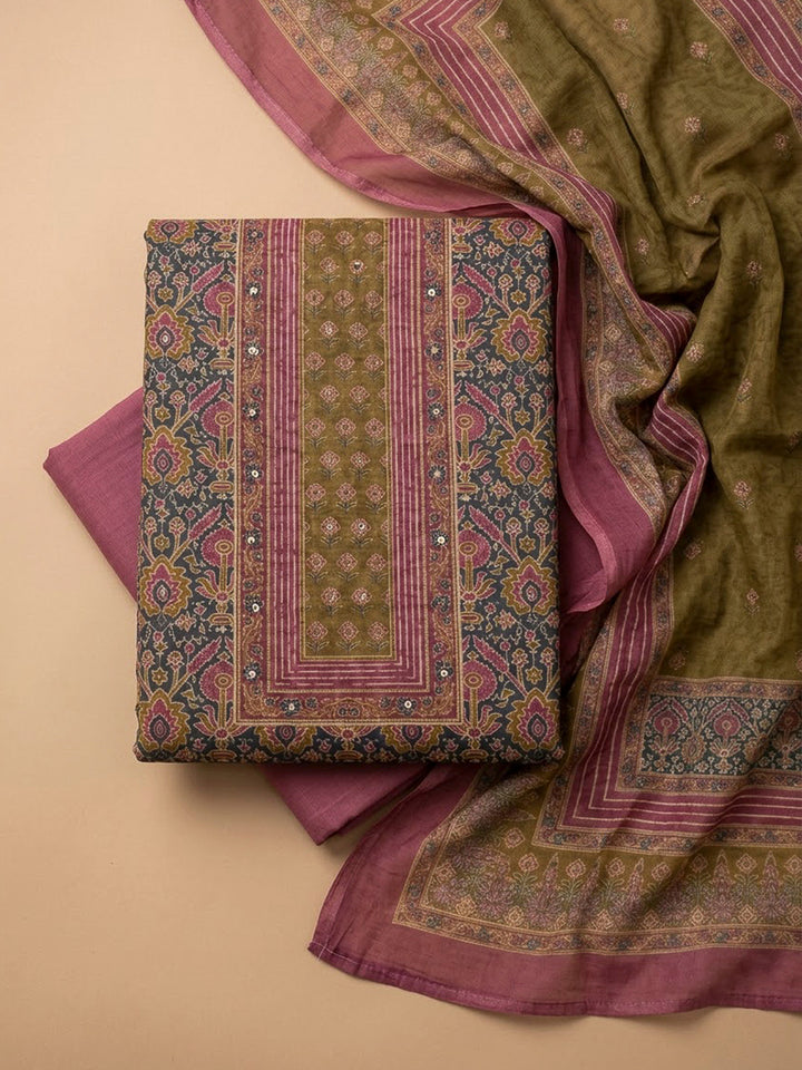 Onion Pink Chanderi Printed Unstitched Dress Material
